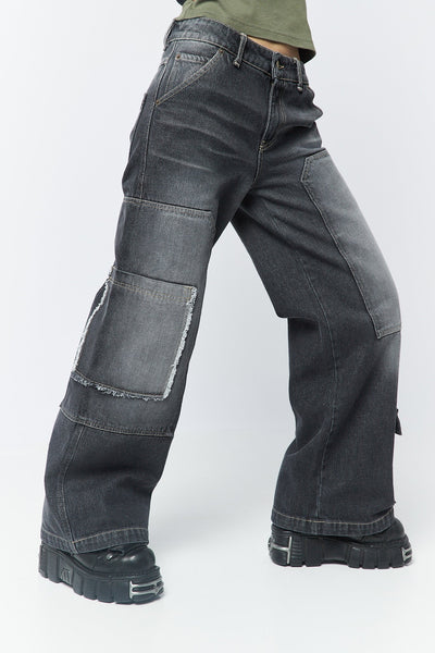 Track Black Multi Pocket Overdye Cargo Jeans | Minga US