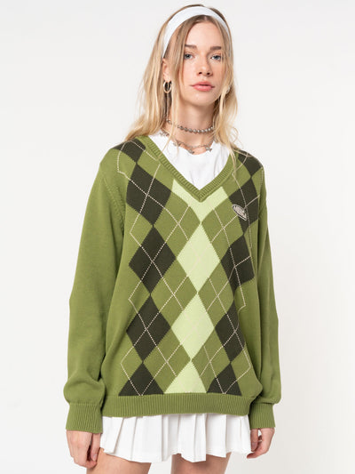 Green Shades Argyle Knitted Jumper | Minga US