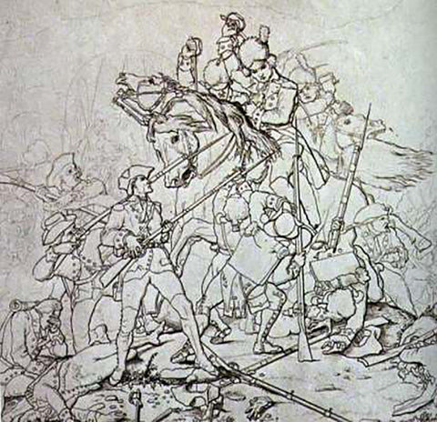 19th century sketch of the Battle of Waxhaw massacre