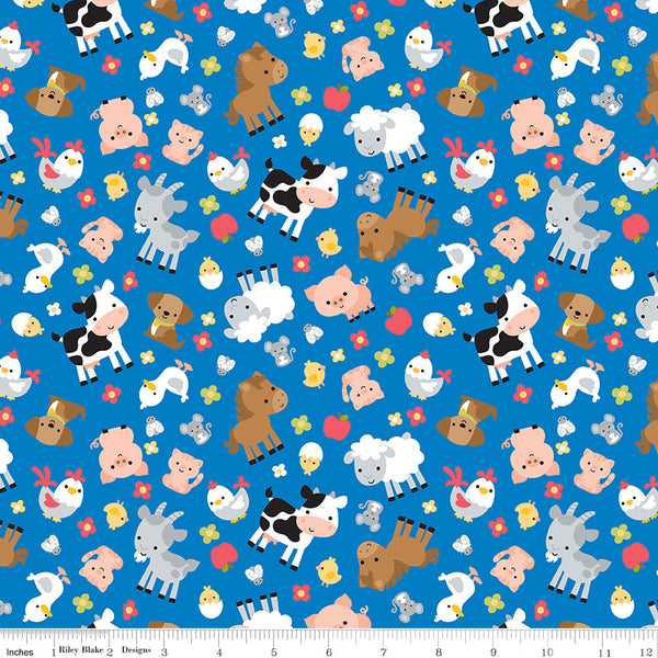 Down on the Farm Animals Blue C10071-BLUE Quilting Fabric