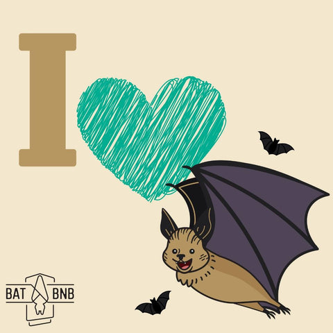 A graphic that says i heart bats