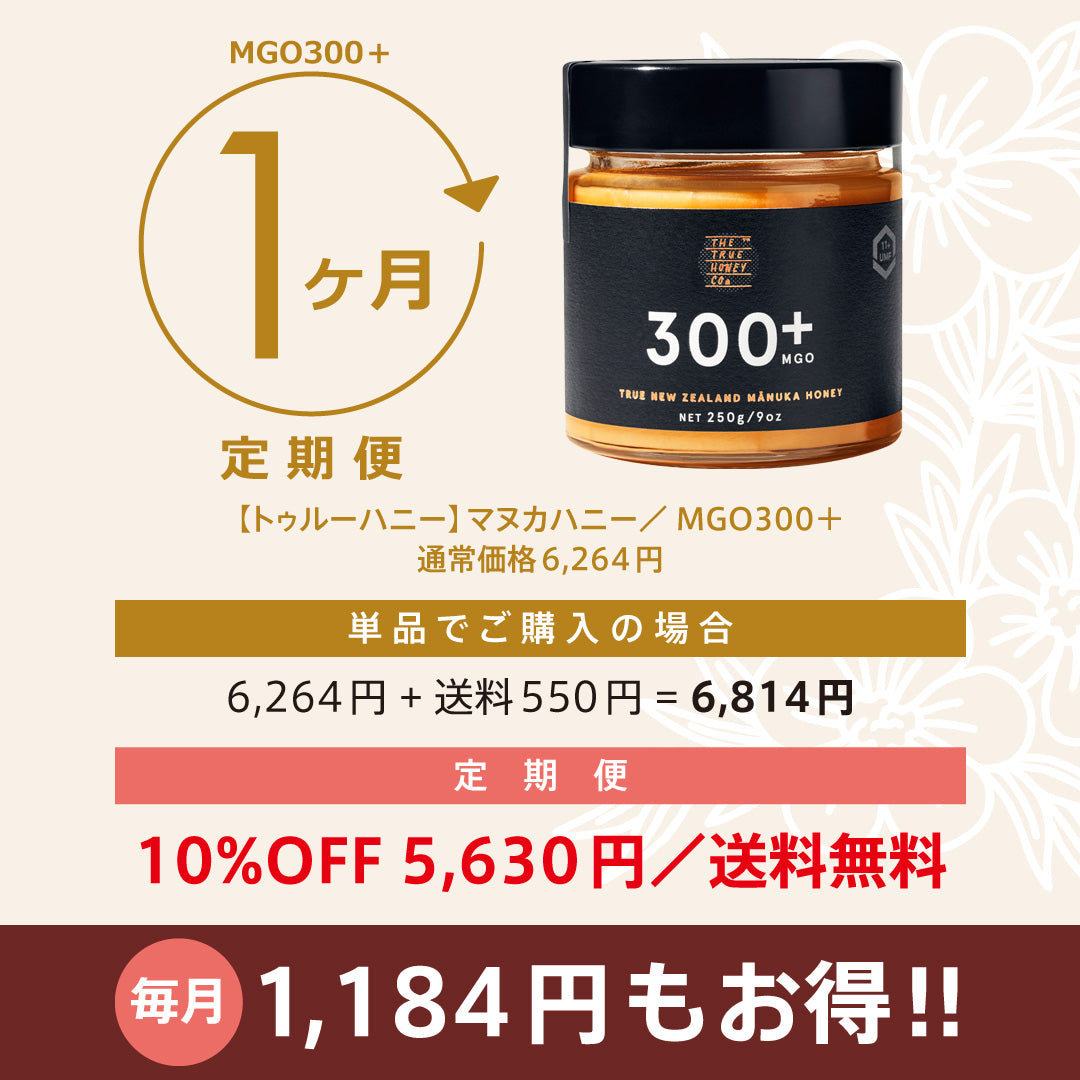 ★定期便★【トゥルーハニー】マヌカハニー／MGO300＋(UMF11＋) 10%OFF&送料無料