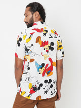 White Mickey Mouse Rayon Print Half Sleeve Shirt