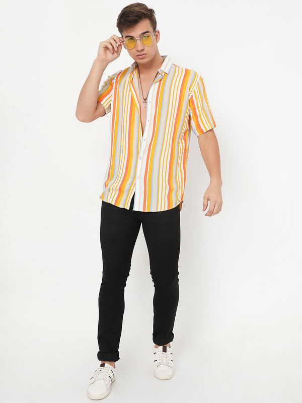 Yellow Stripe Rayon Half Sleeve Shirt