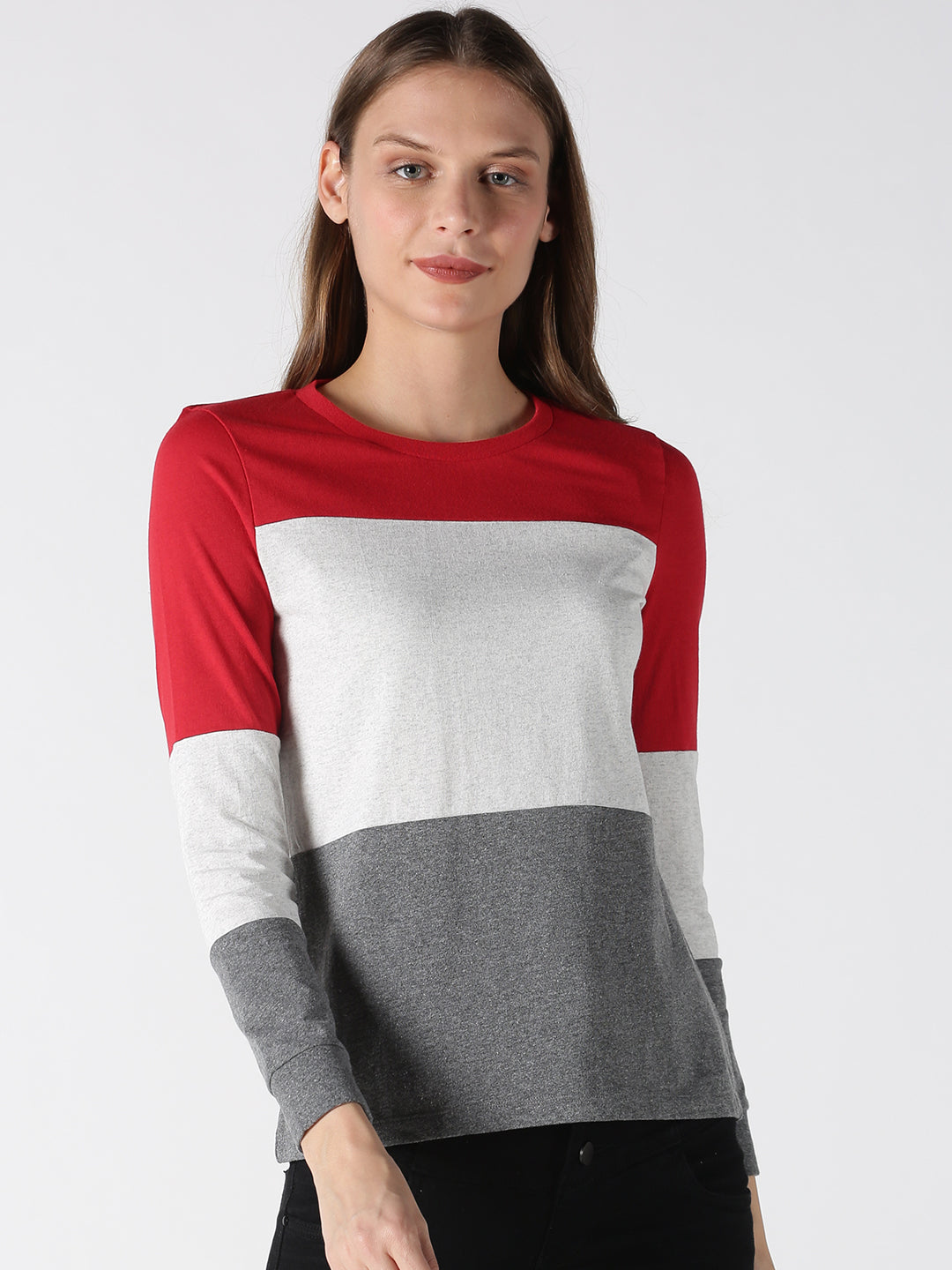 Buy womens red & grey cotton full sleeve t-shirts online india -urgear ...