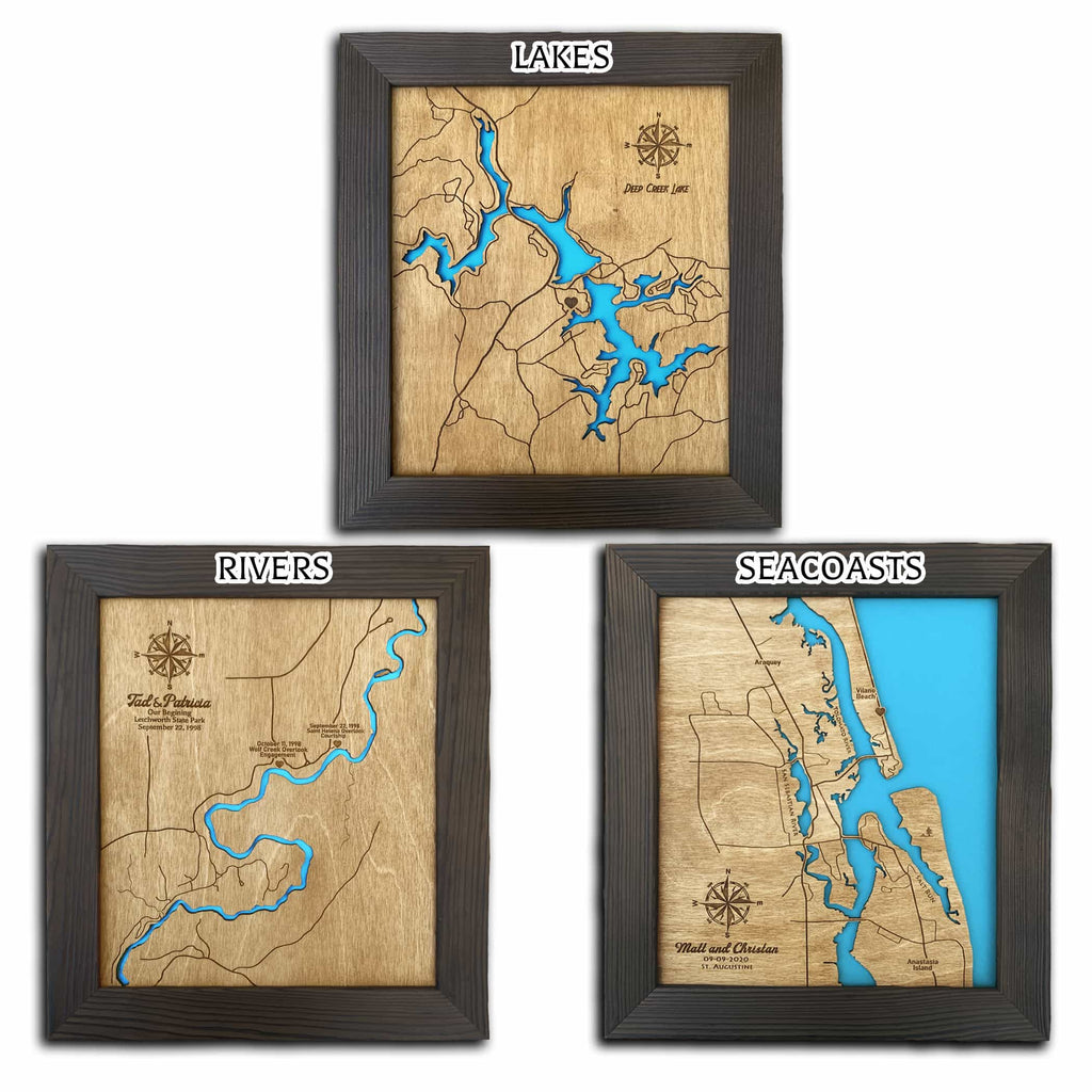 Wooden Lake Map Custom Wood Maps 0413