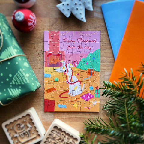 Piece & Love Puzzle Card "Merry Christmas from the dog" illustrata da Anna Micheloni