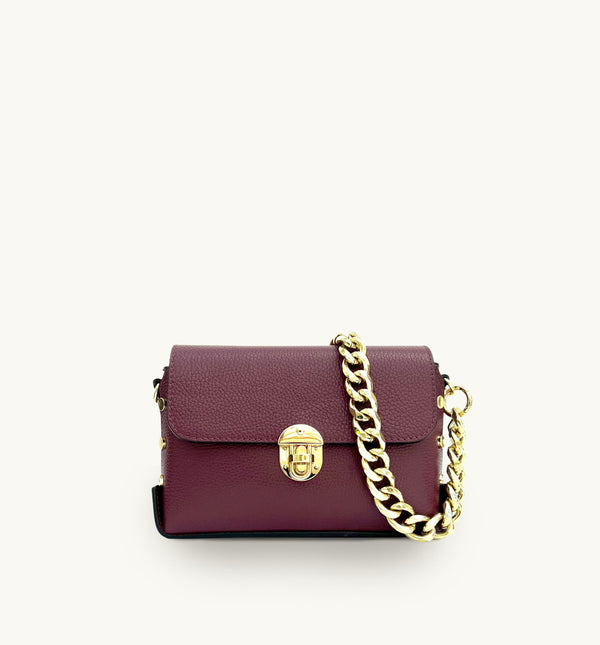 The Bloxsome Black Leather Crossbody Bag & Gold Chain Strap – Apatchy London