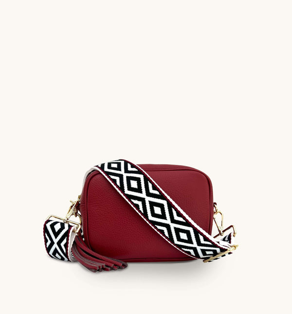 Port Leather Crossbody Bag With Black & Red Aztec Strap – Apatchy