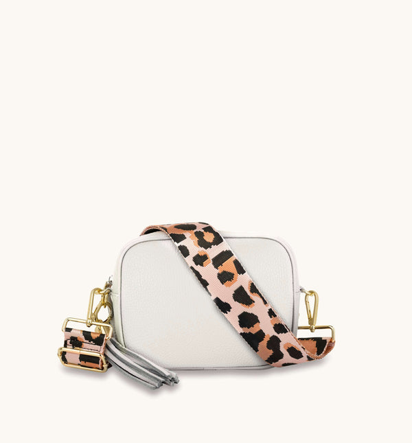 The Harriet Black Leather Bag, Grey Leopard Strap - Apatchy London