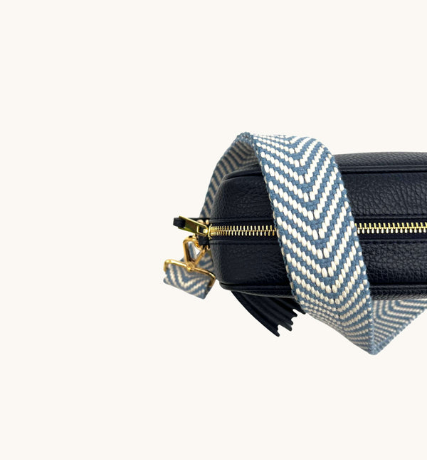 The Bloxsome Navy Leather Crossbody Bag & Canvas Strap – Apatchy London