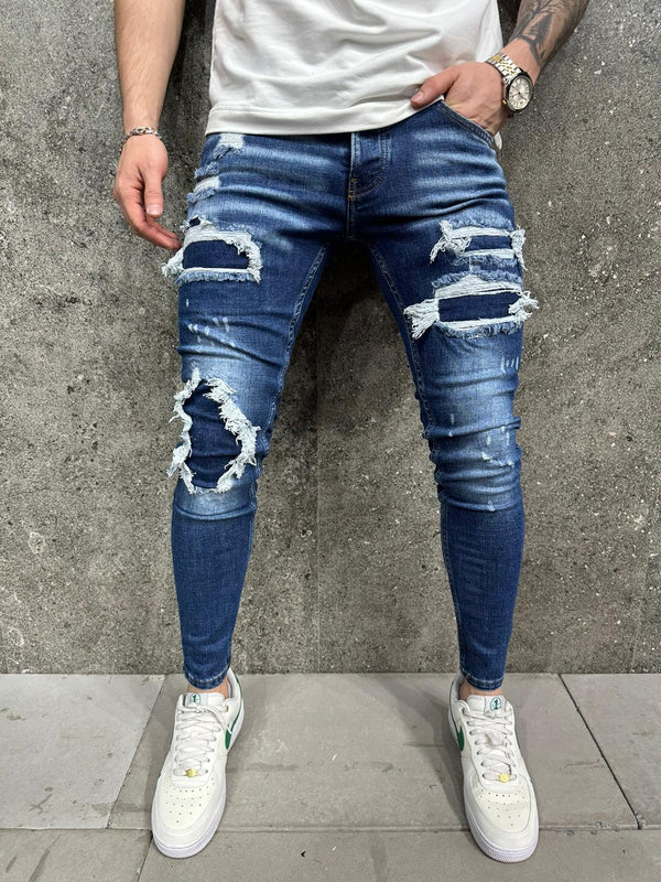 Bazo Skinny Ripped Jeans - Blue Y28 - FASH STOP