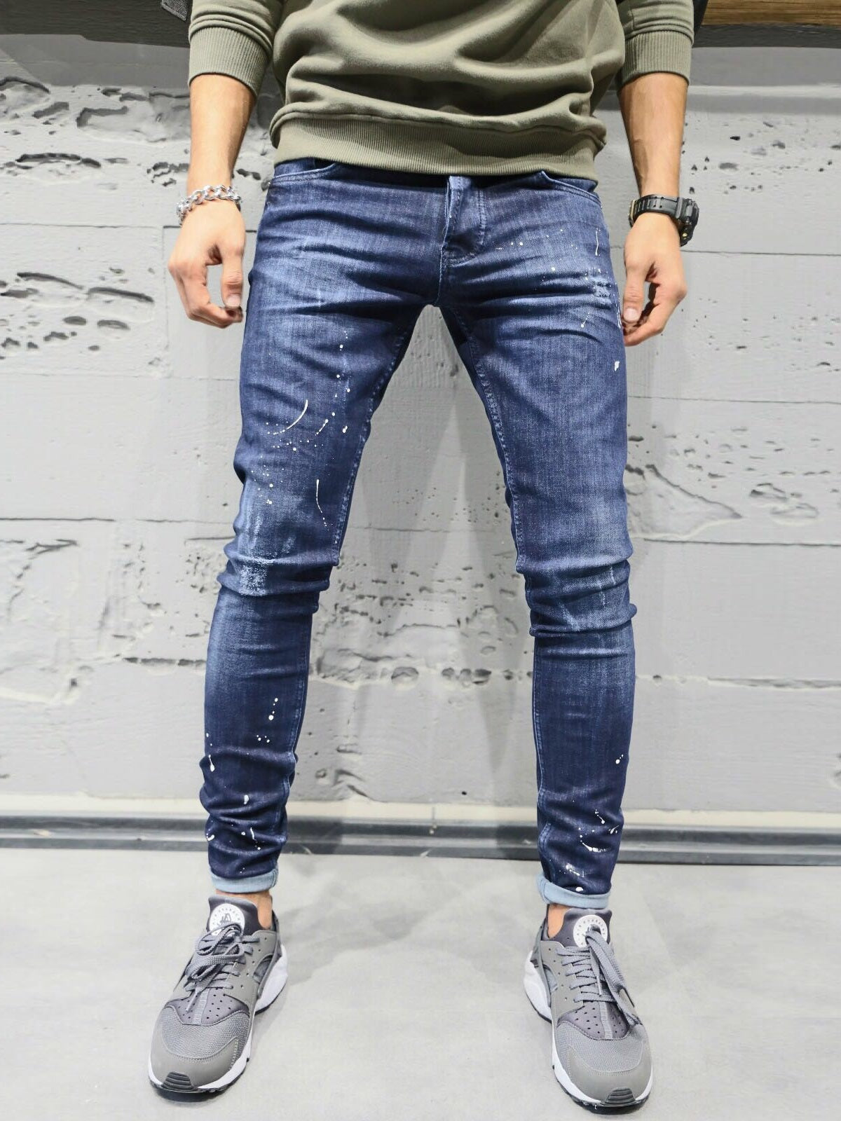 slim dark blue jeans