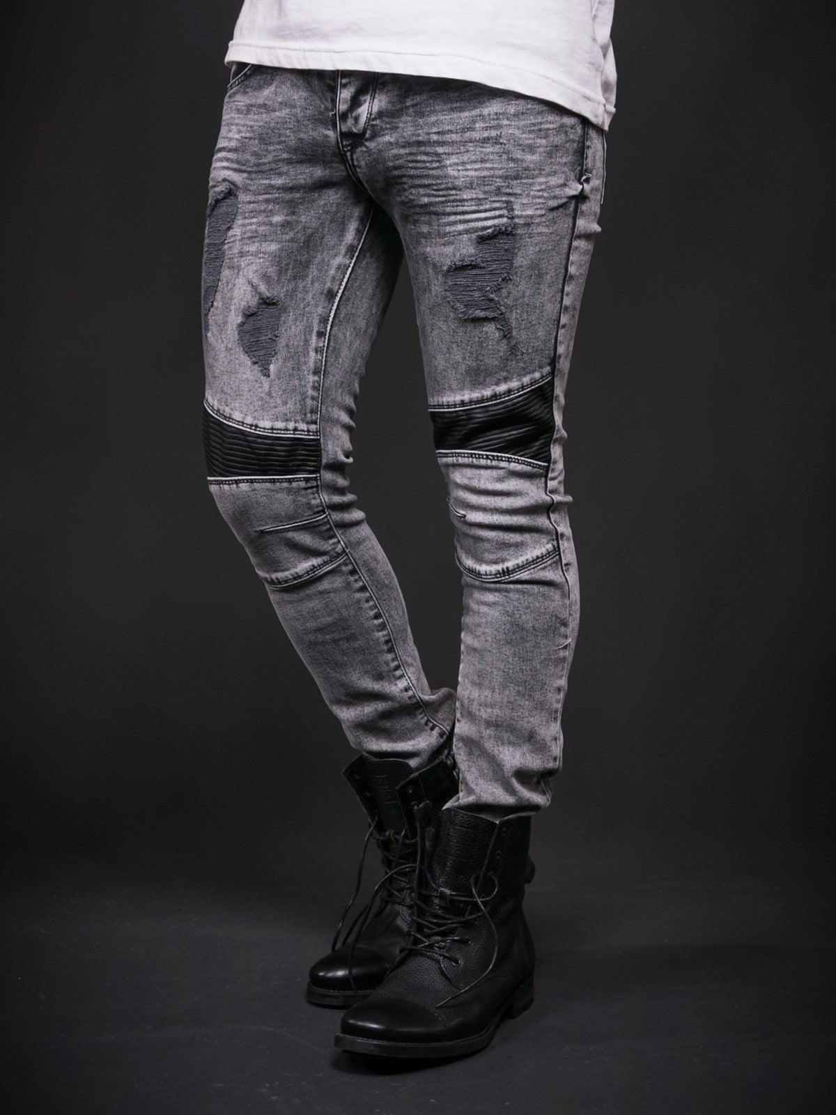 black skinny ripped biker jeans