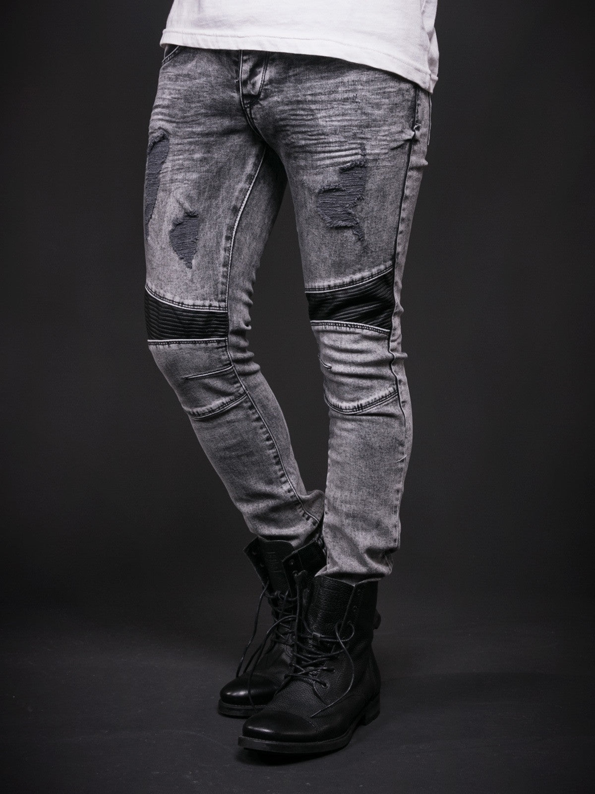 black biker jeans mens slim fit