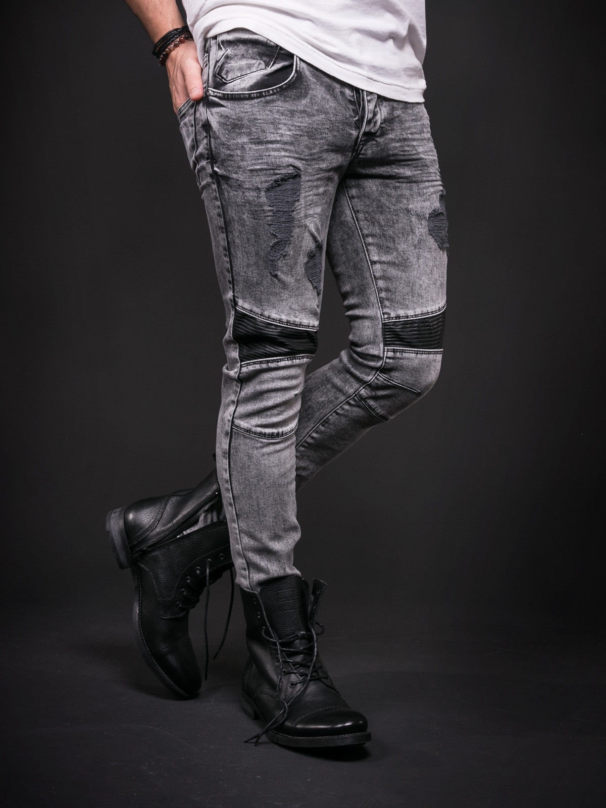 black knee cut skinny jeans mens