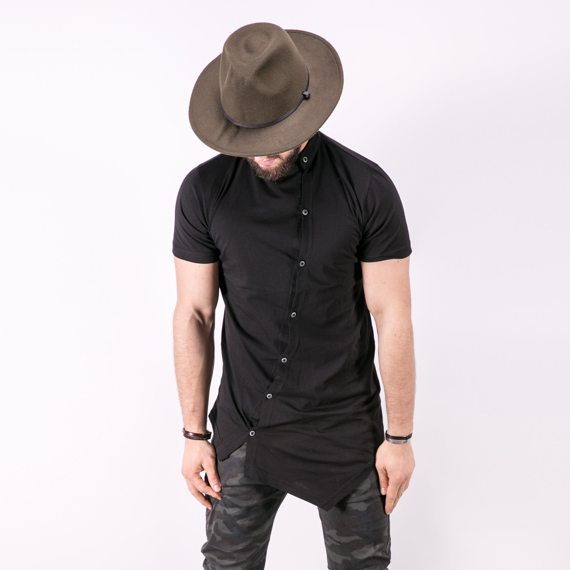 Download K&B Men Moved Buttons Mock Neck T-shirt - Black - FASH STOP