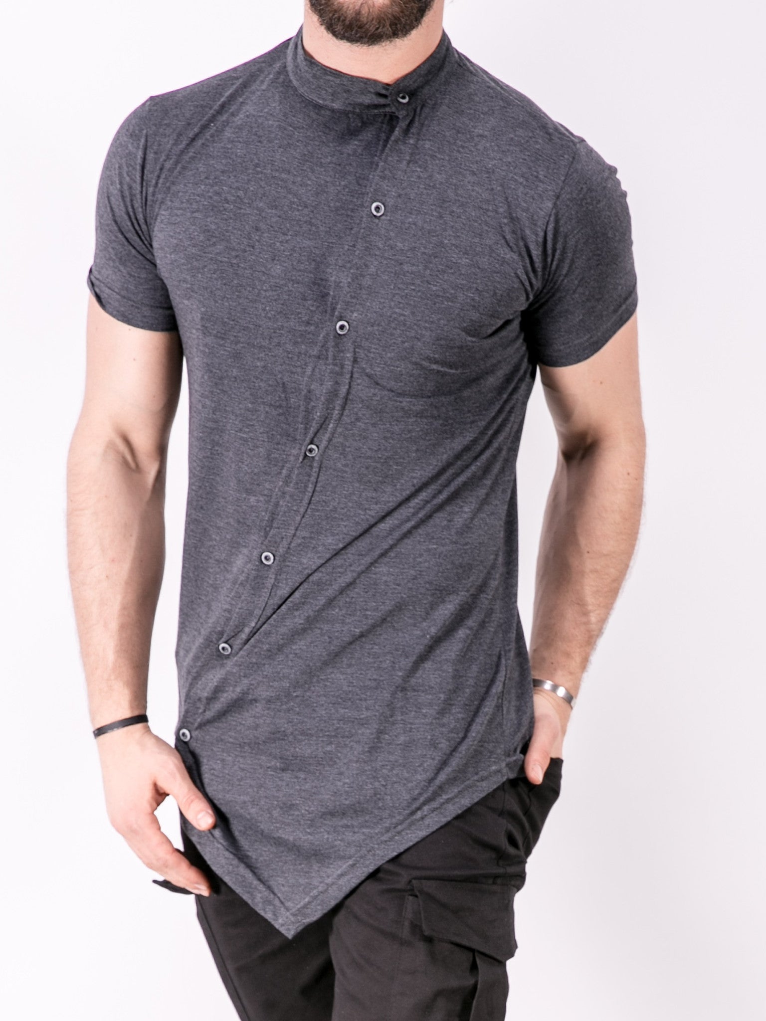 Download K&B Men Moved Buttons Mock Neck T-shirt - Heather Gray ...