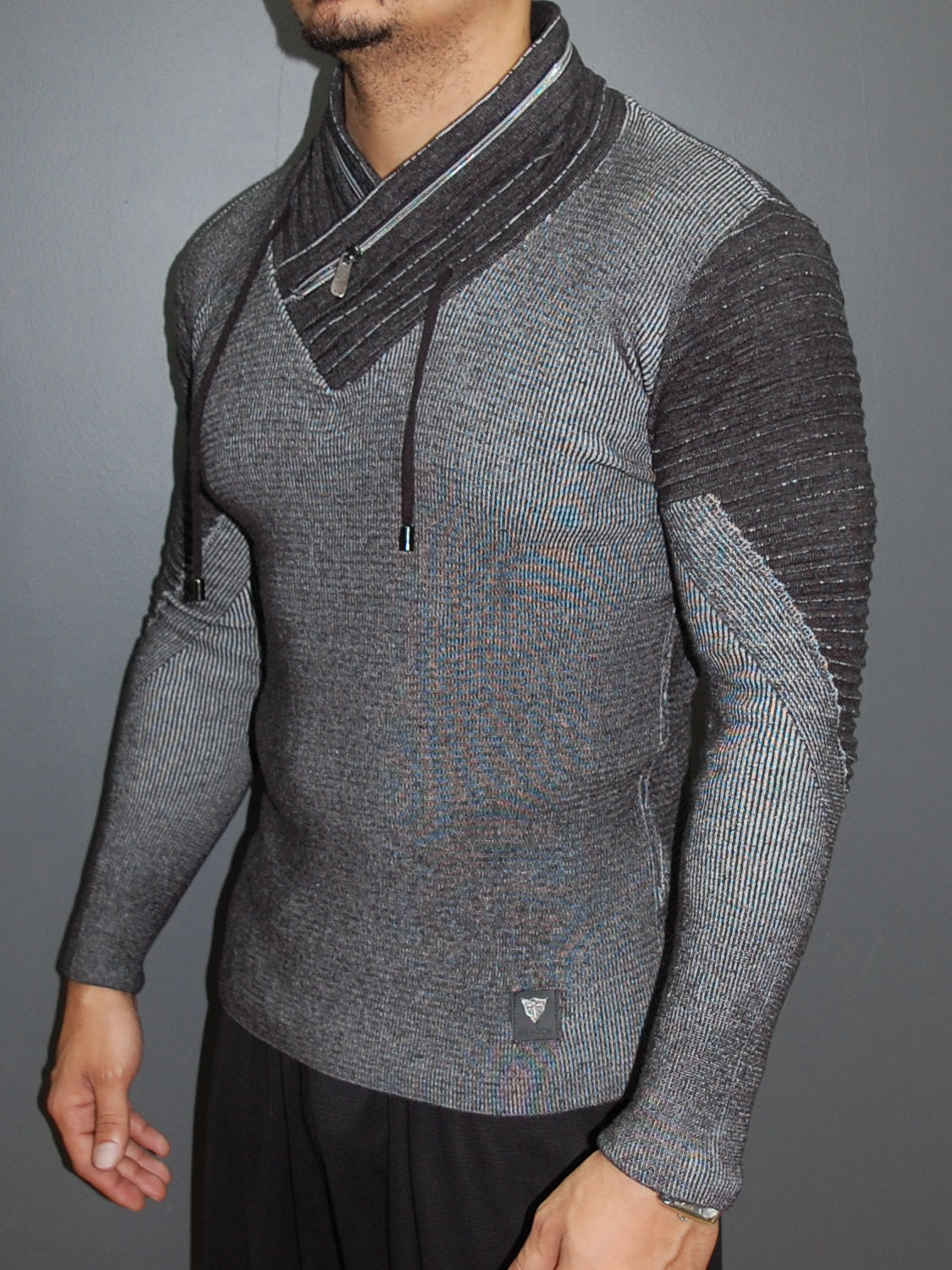 R&R Men Stylish Ribbed Zipper Mock Neck Sweater 2 - Dark Gray - FASH STOP