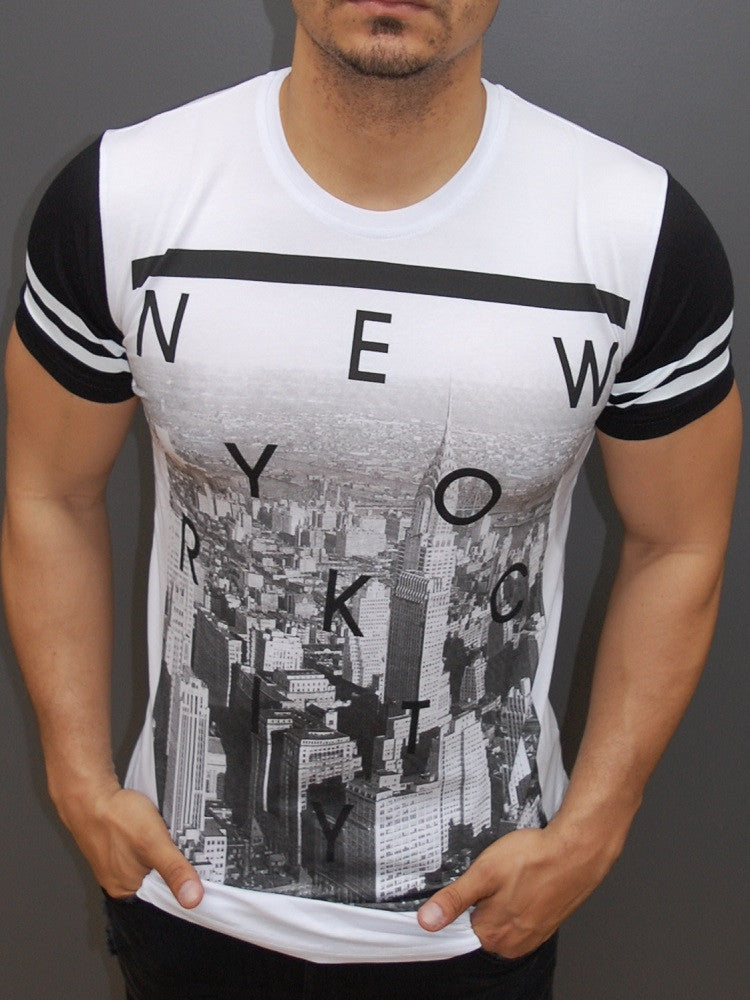 1) Y&R Men York City Graphic T-Shirt - White - FASH