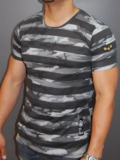 N&R Men Camo Stripes Camouflage Fil T-shirt - Gray - FASH STOP