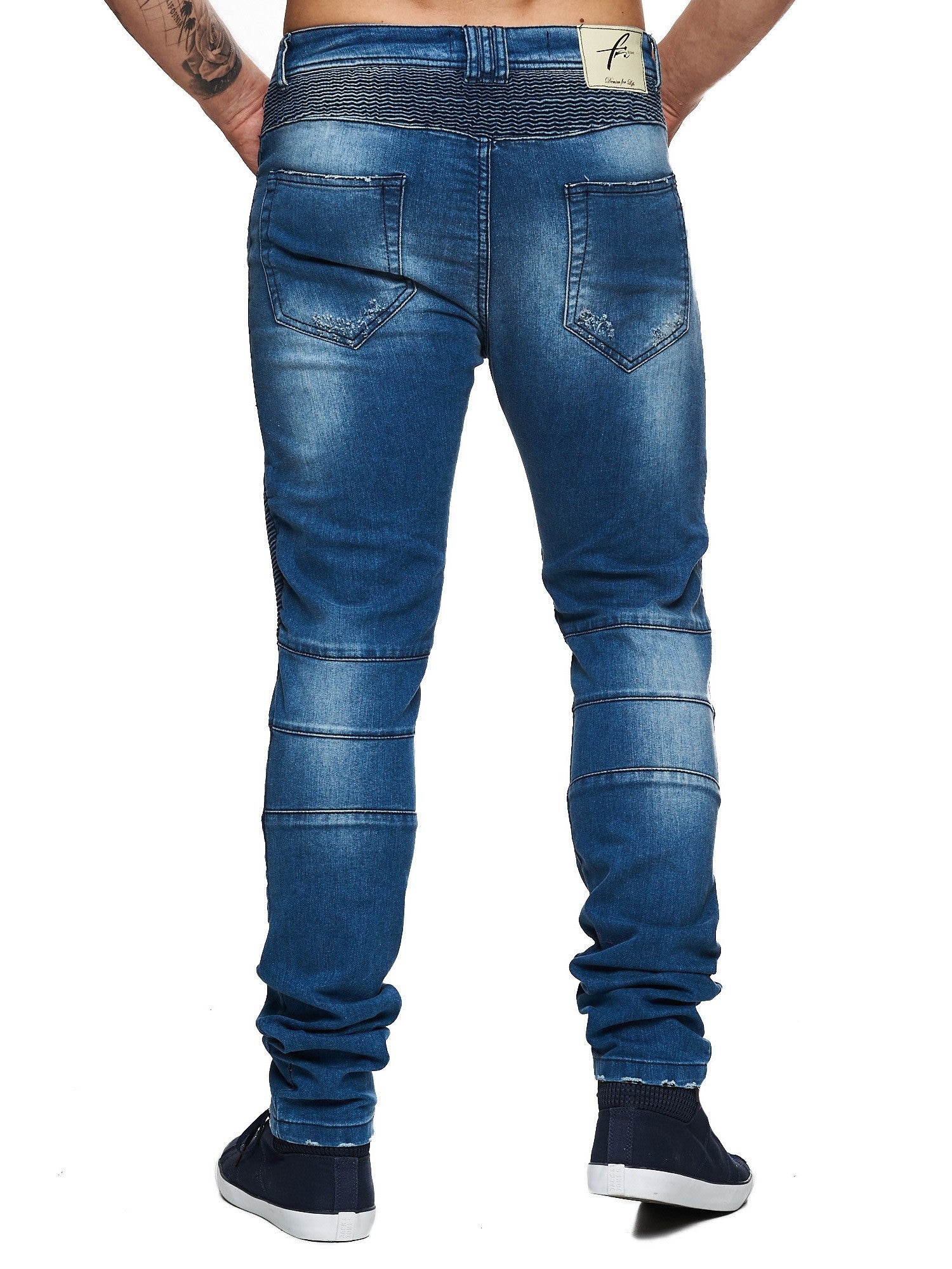 F&S Men Slim Fit Denim Ball 005 Biker Distressed Jeans - Blue - FASH STOP