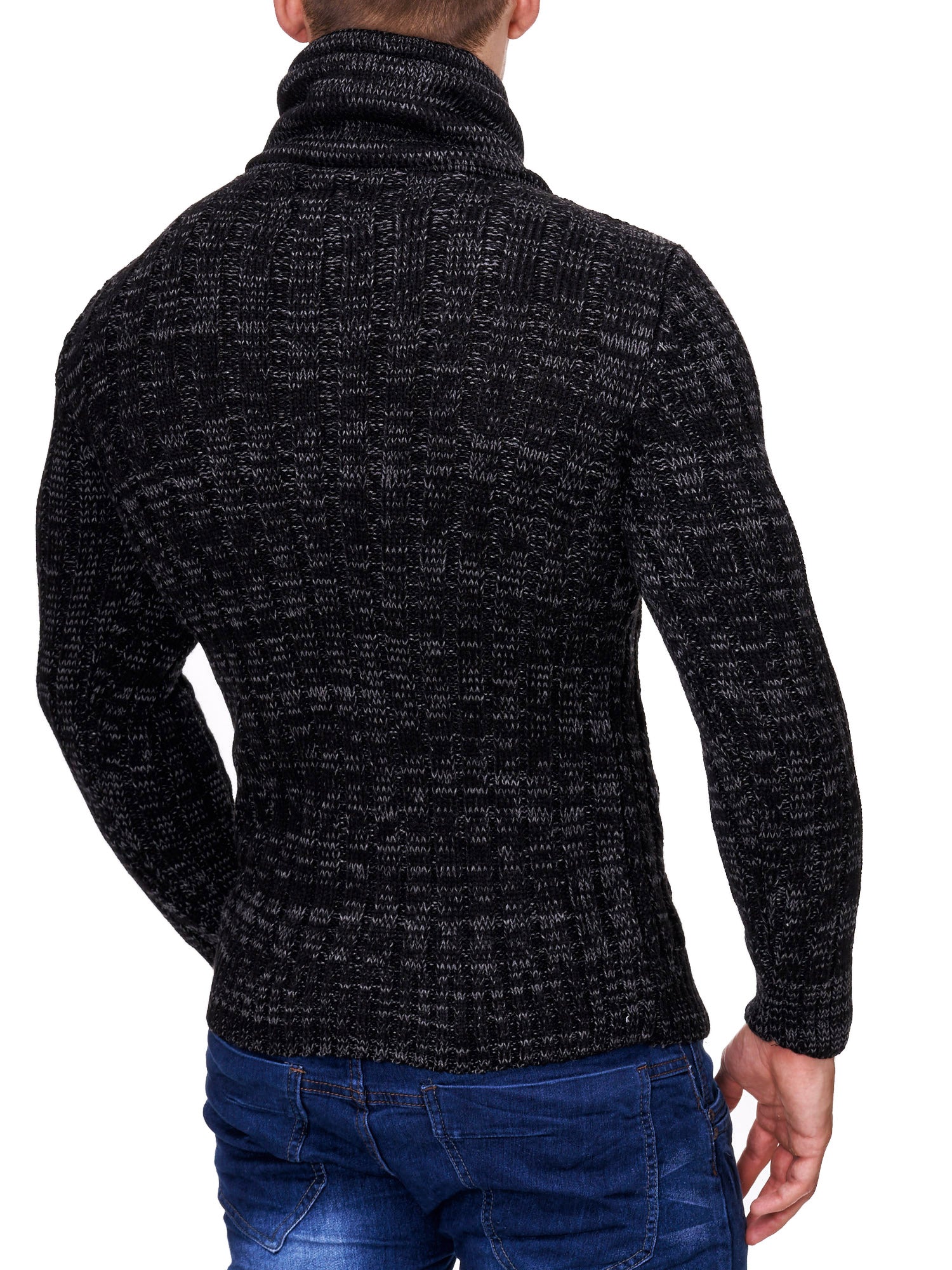 K&D Men Stylish Chrom Mock Neck Sweater - Black - FASH STOP