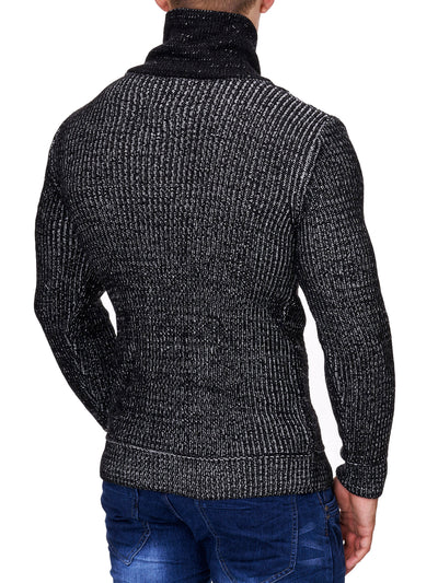 K&D Men Stylish 2 Line Mock Neck Zipper Sweater - Black - FASH STOP