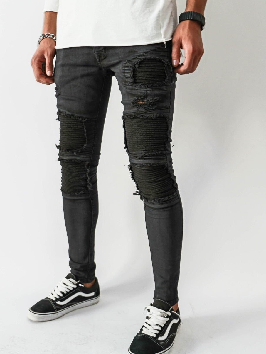 mens skinny biker jeans black