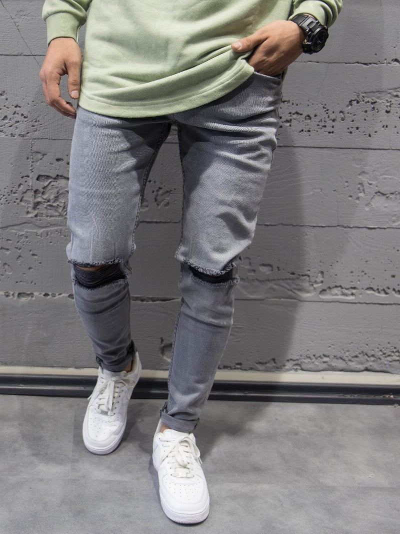 gray destroyed jeans