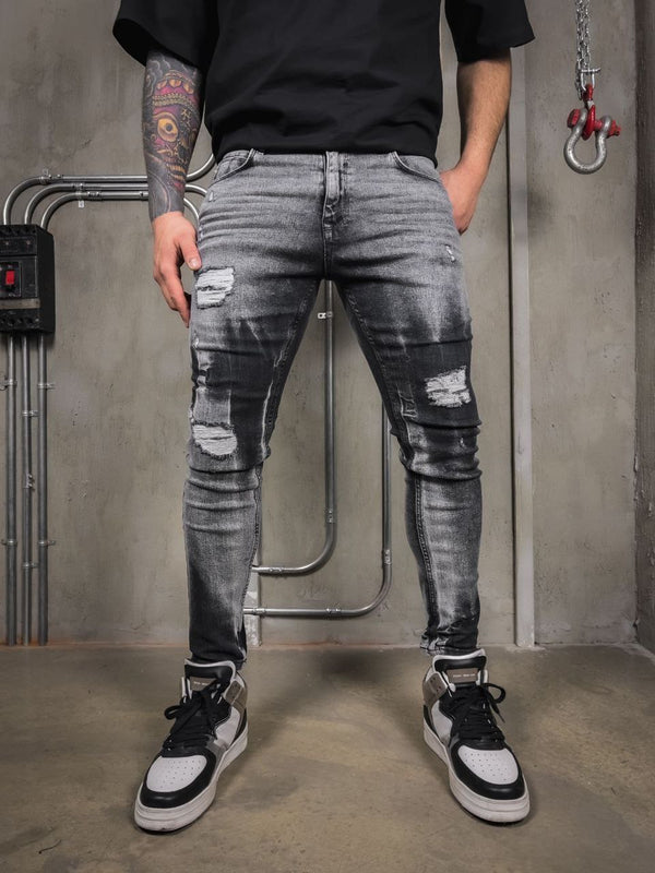 Sank Slim Fit Ripped Jeans - Washed Black DH4 - FASH STOP