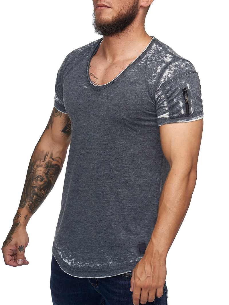 Washed Rugged Big V-neck T-Shirt - Asphalt Gray X0013A - FASH STOP