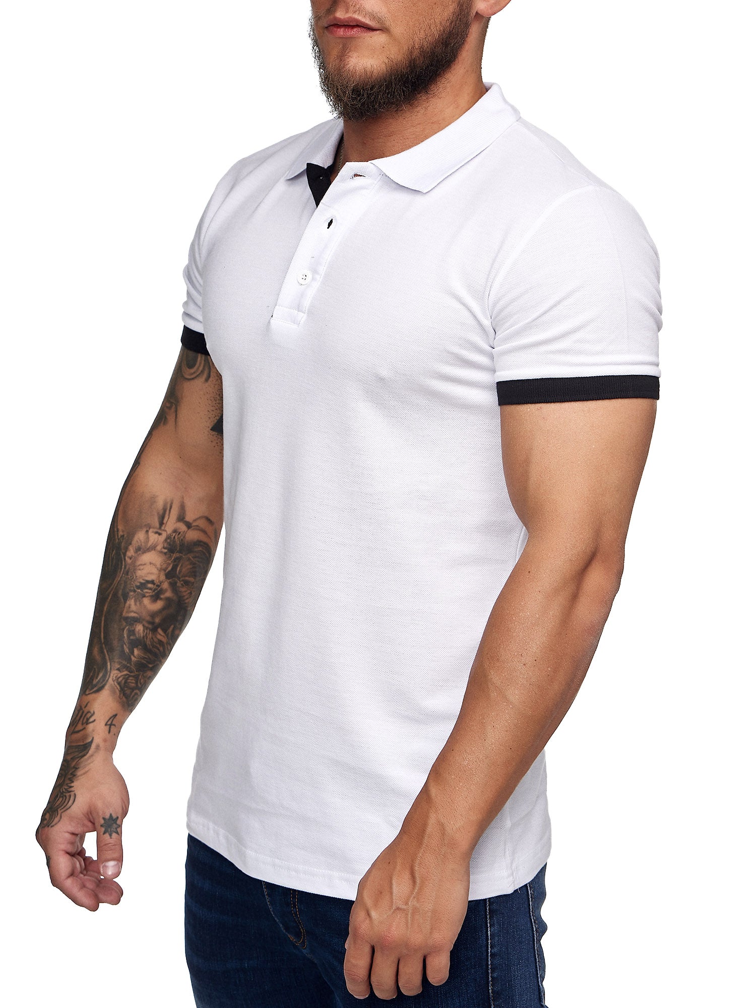 Planu Ringed Sleeves Polo T-Shirt - White X0015B - FASH STOP