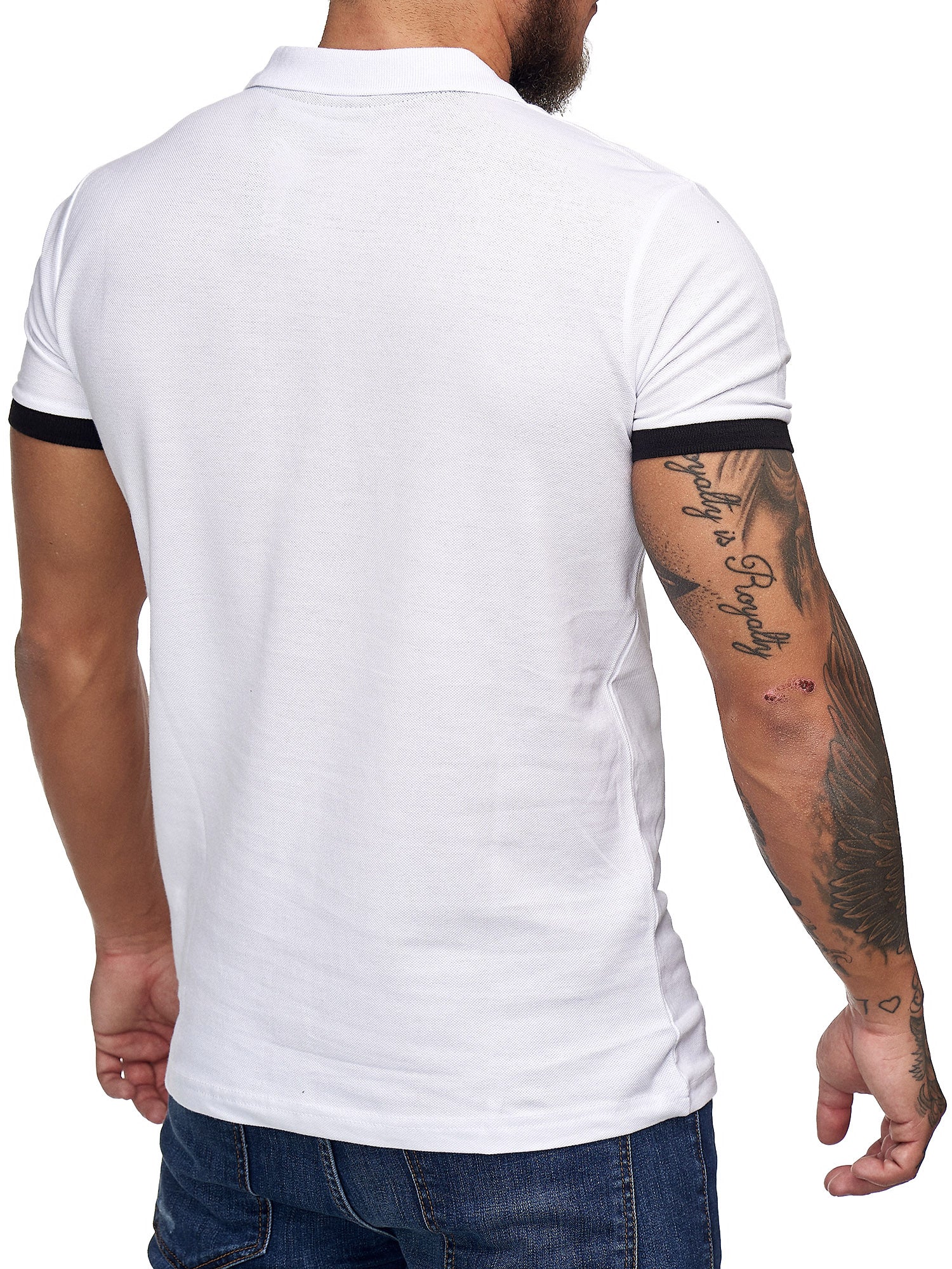 Planu Ringed Sleeves Polo T-Shirt - White X0015B - FASH STOP