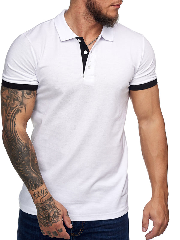 Planu Ringed Sleeves Polo T-Shirt - White X0015B - FASH STOP