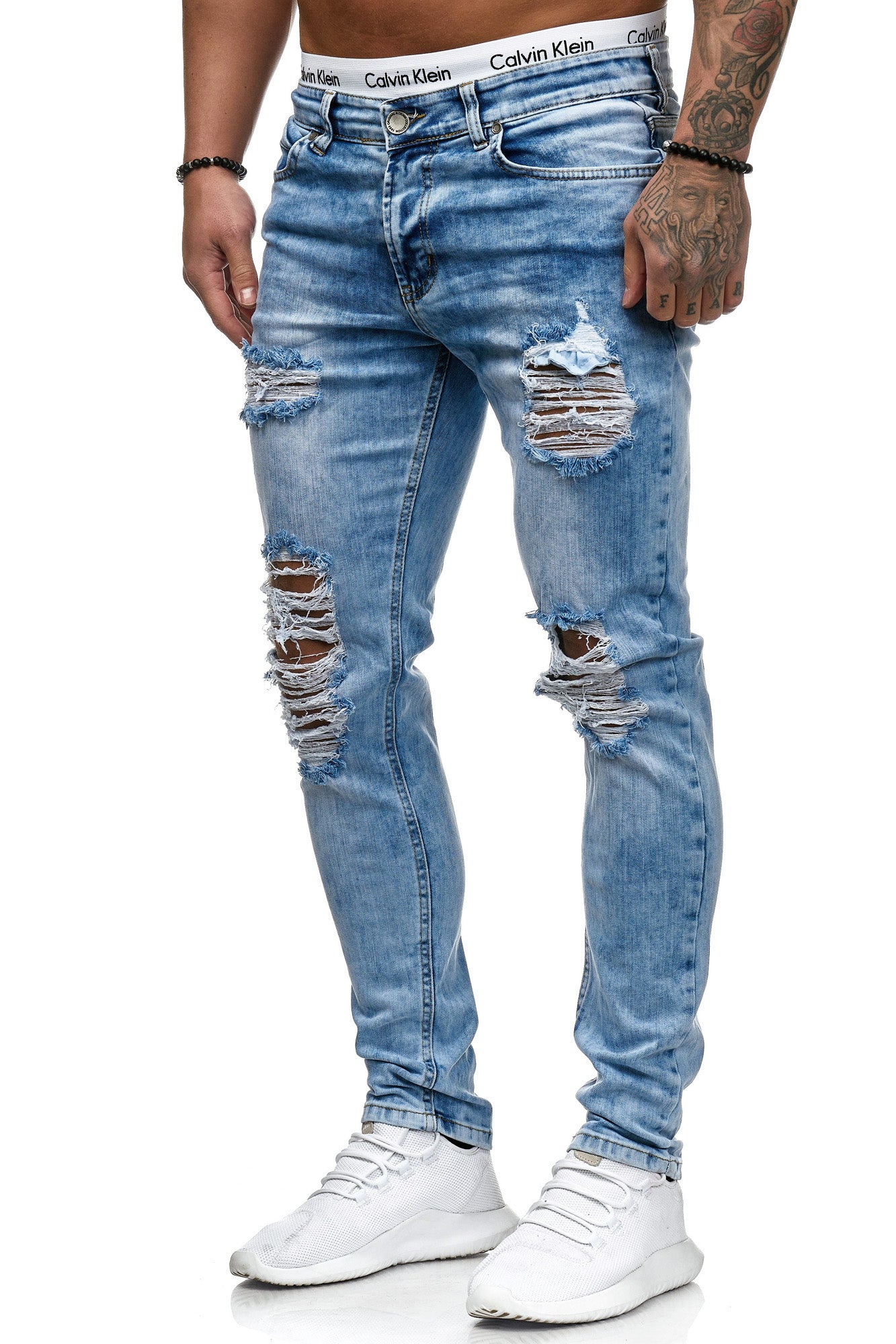 Blitz Ripped Distressed Jeans - Blue 