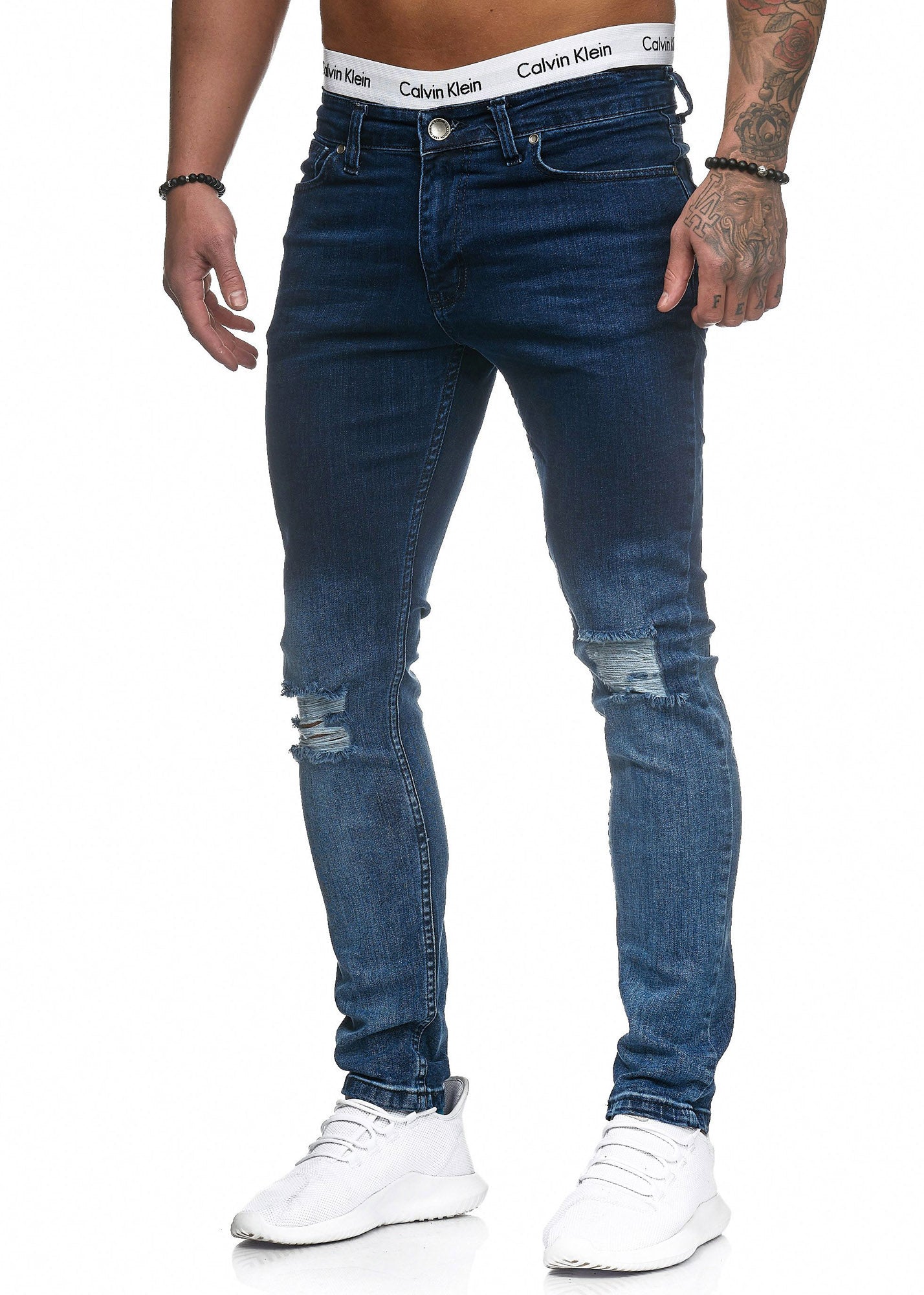 Scrapped Knees Fading Skinny Ripped Distressed Jeans - Blue X0019 ...
