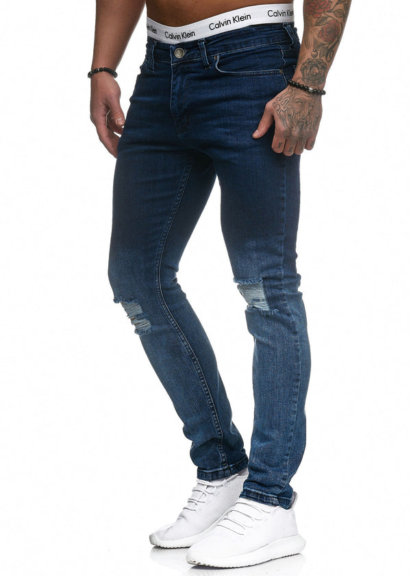 Scrapped Knees Fading Skinny Ripped Distressed Jeans - Blue X0019 ...