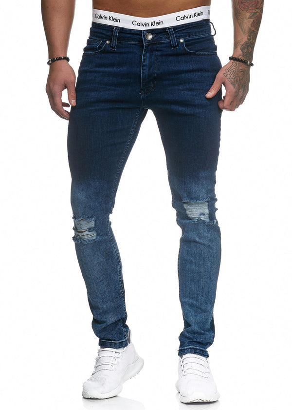 Scrapped Knees Fading Skinny Ripped Distressed Jeans - Blue X0019 ...