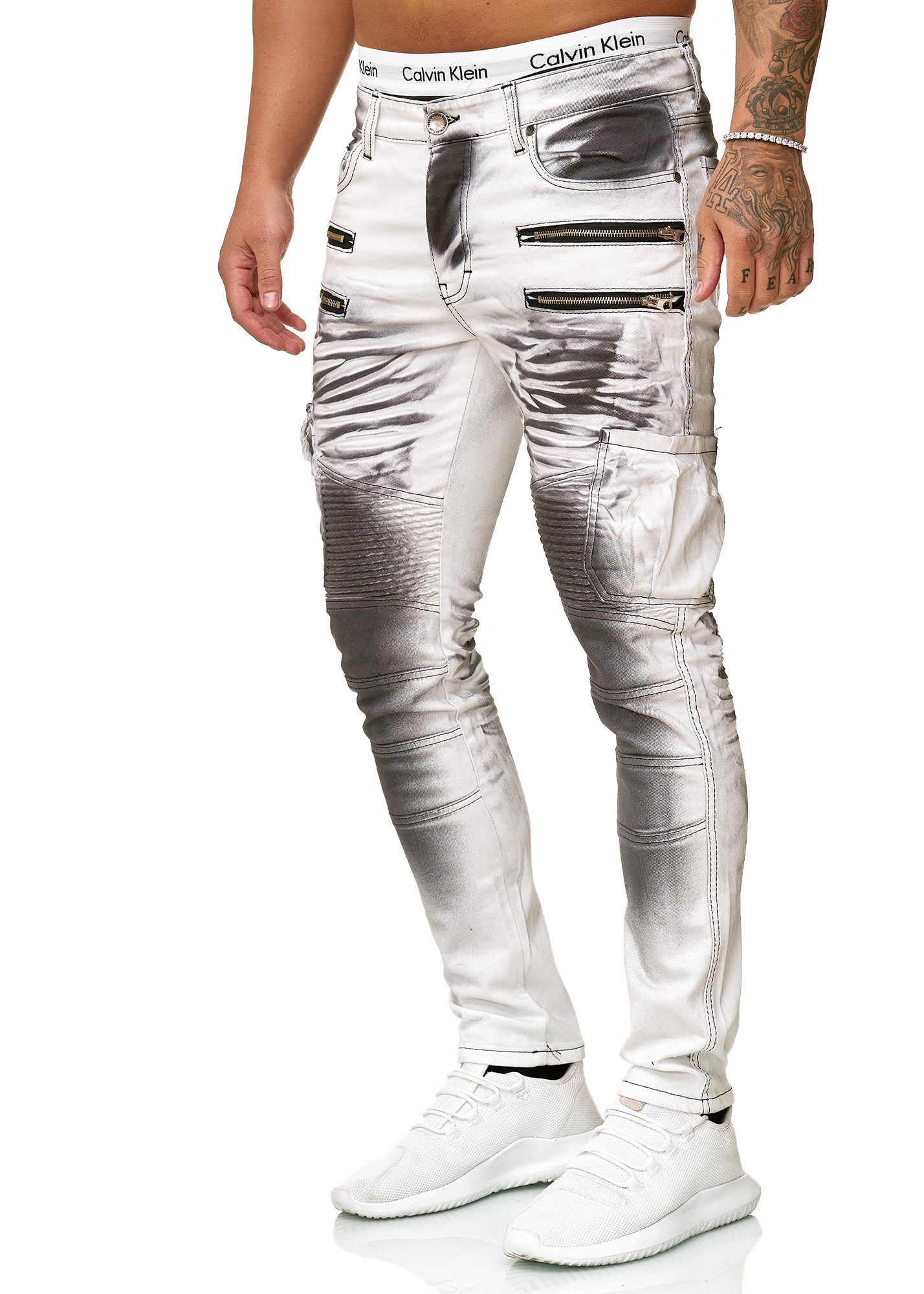 Araf Cargo Biker Jeans - White X0023C - FASH STOP