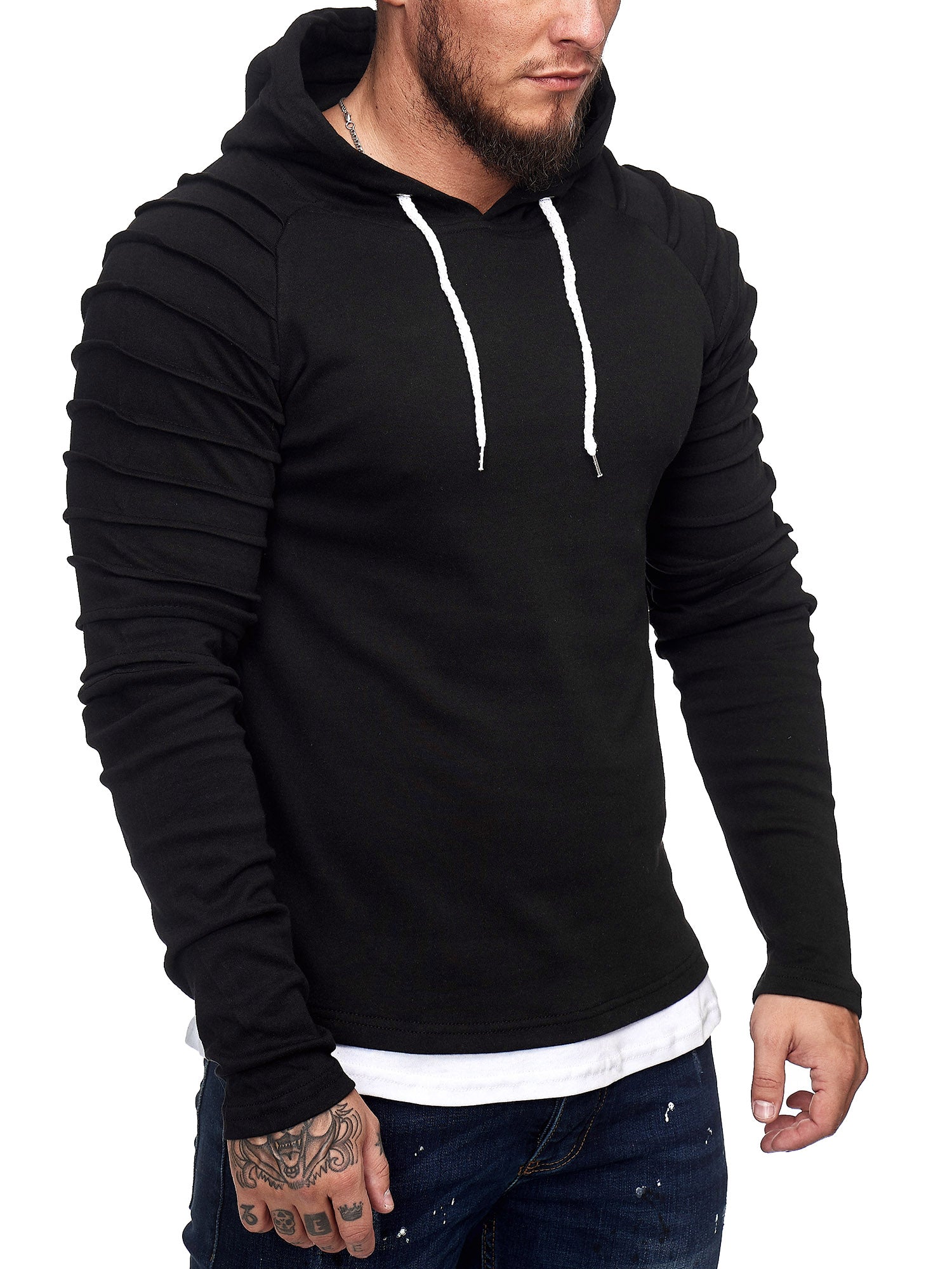 Goum Extention Ribbed Hoodie Sweatshirt - Black X0029A - FASH STOP