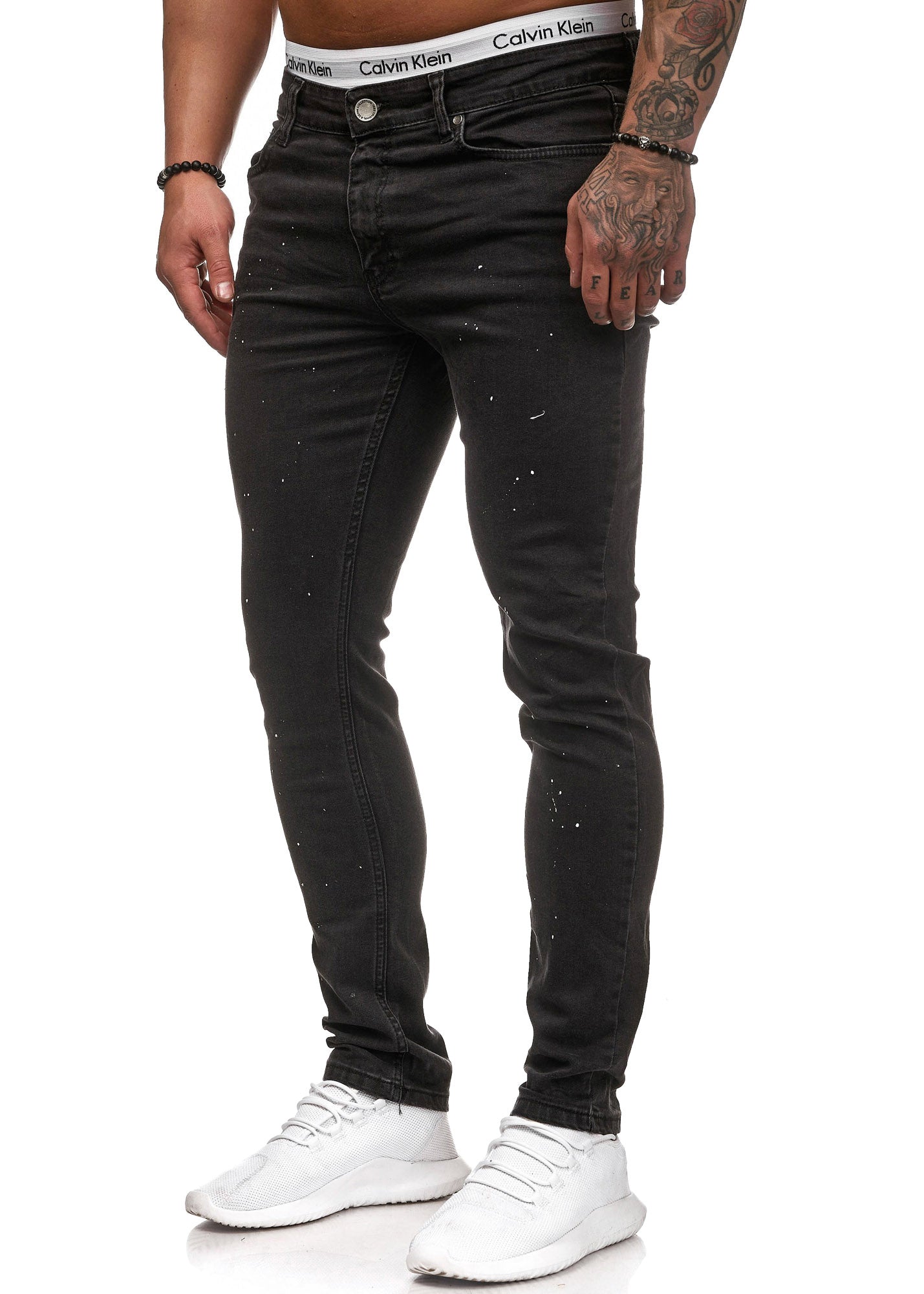 Klok Paint Stained Slim Fit Jeans - Black X0030 - FASH STOP