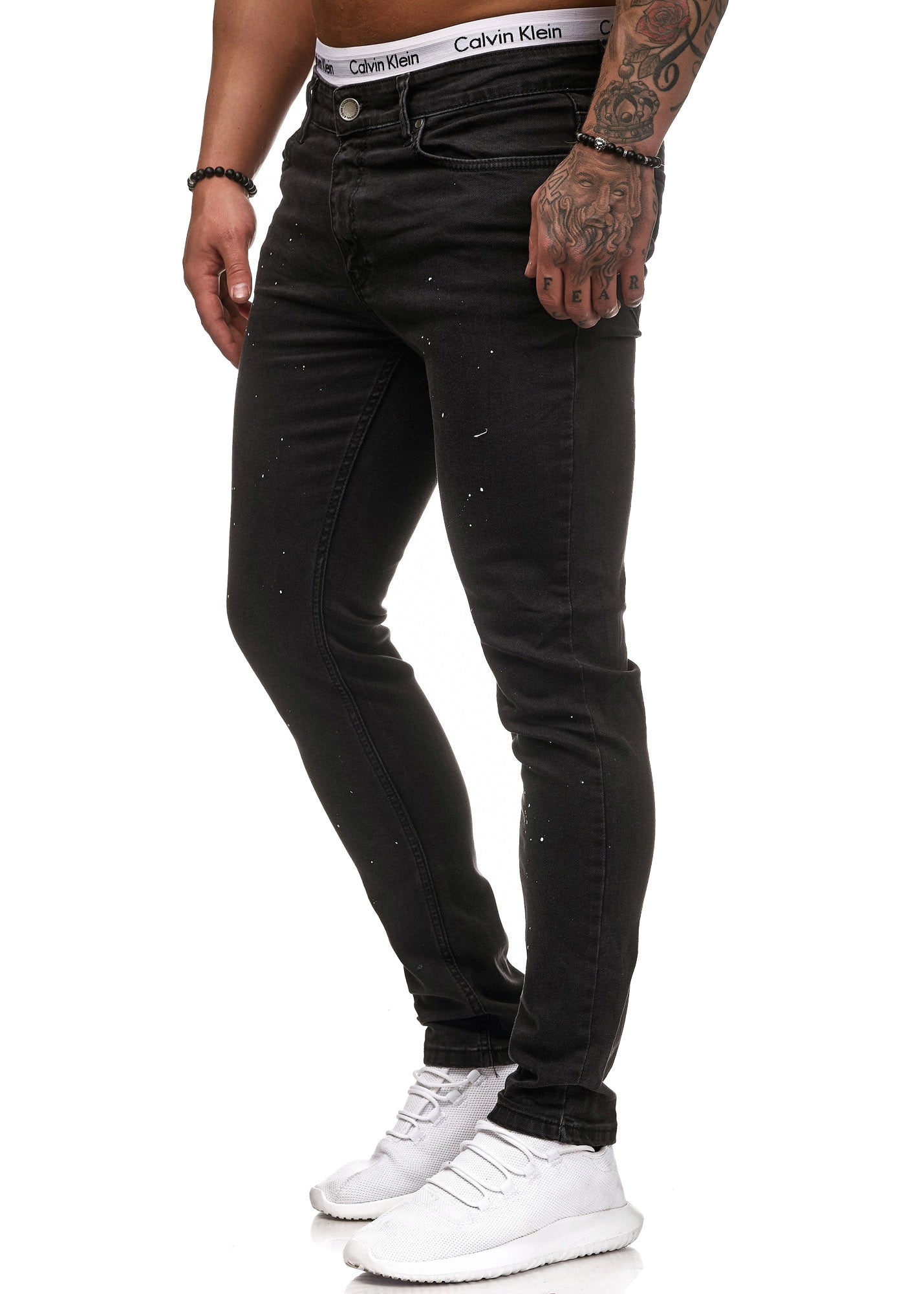 Klok Paint Stained Slim Fit Jeans - Black X0030 - FASH STOP