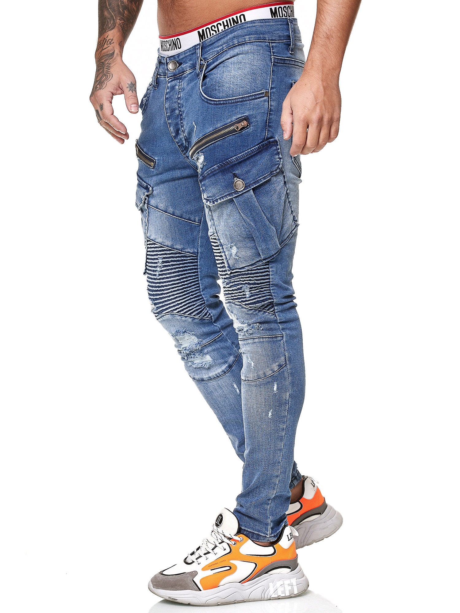 Bye Cargo Biker Jeans - Blue X0035B - FASH STOP