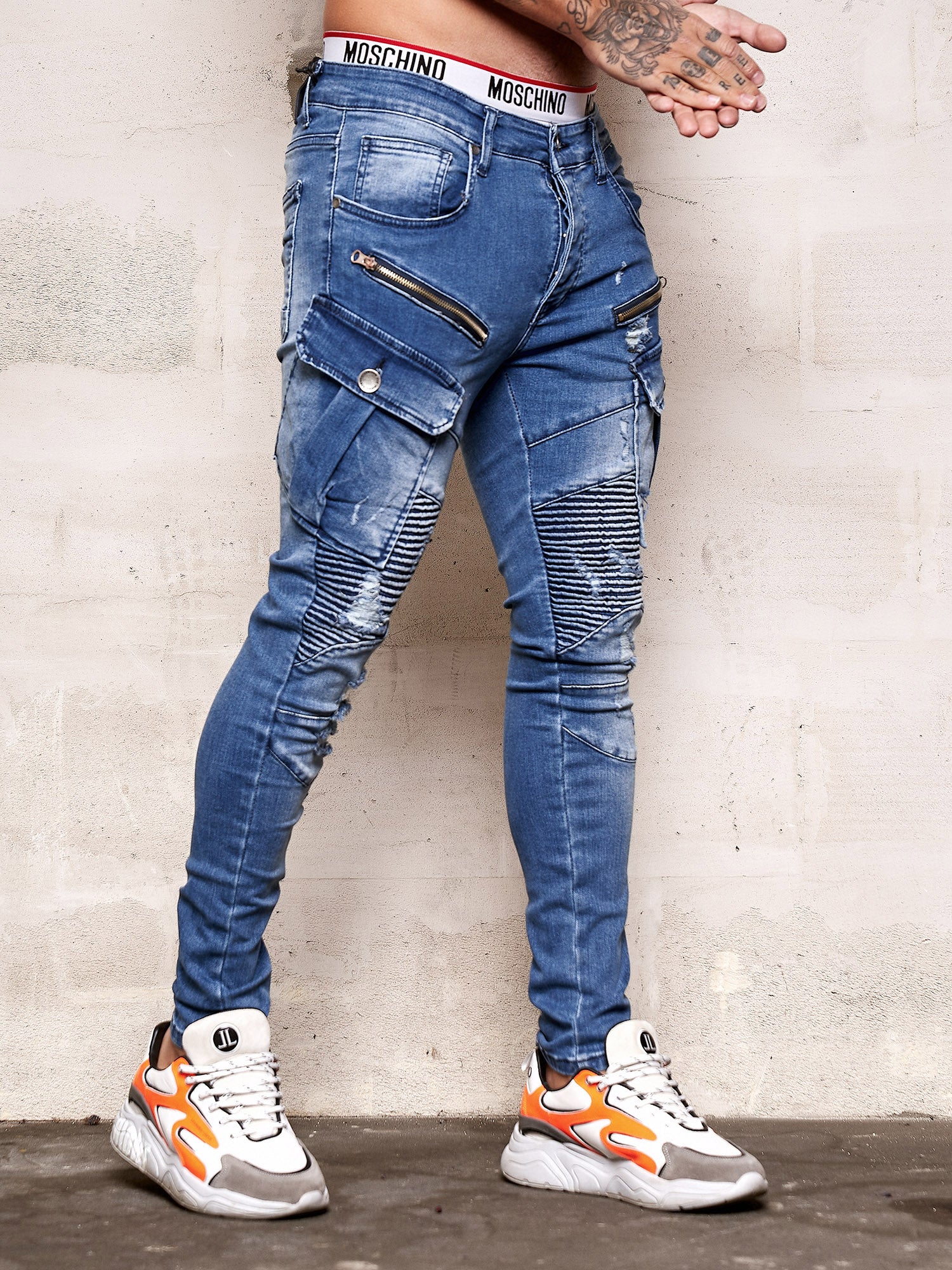 blue biker jeans