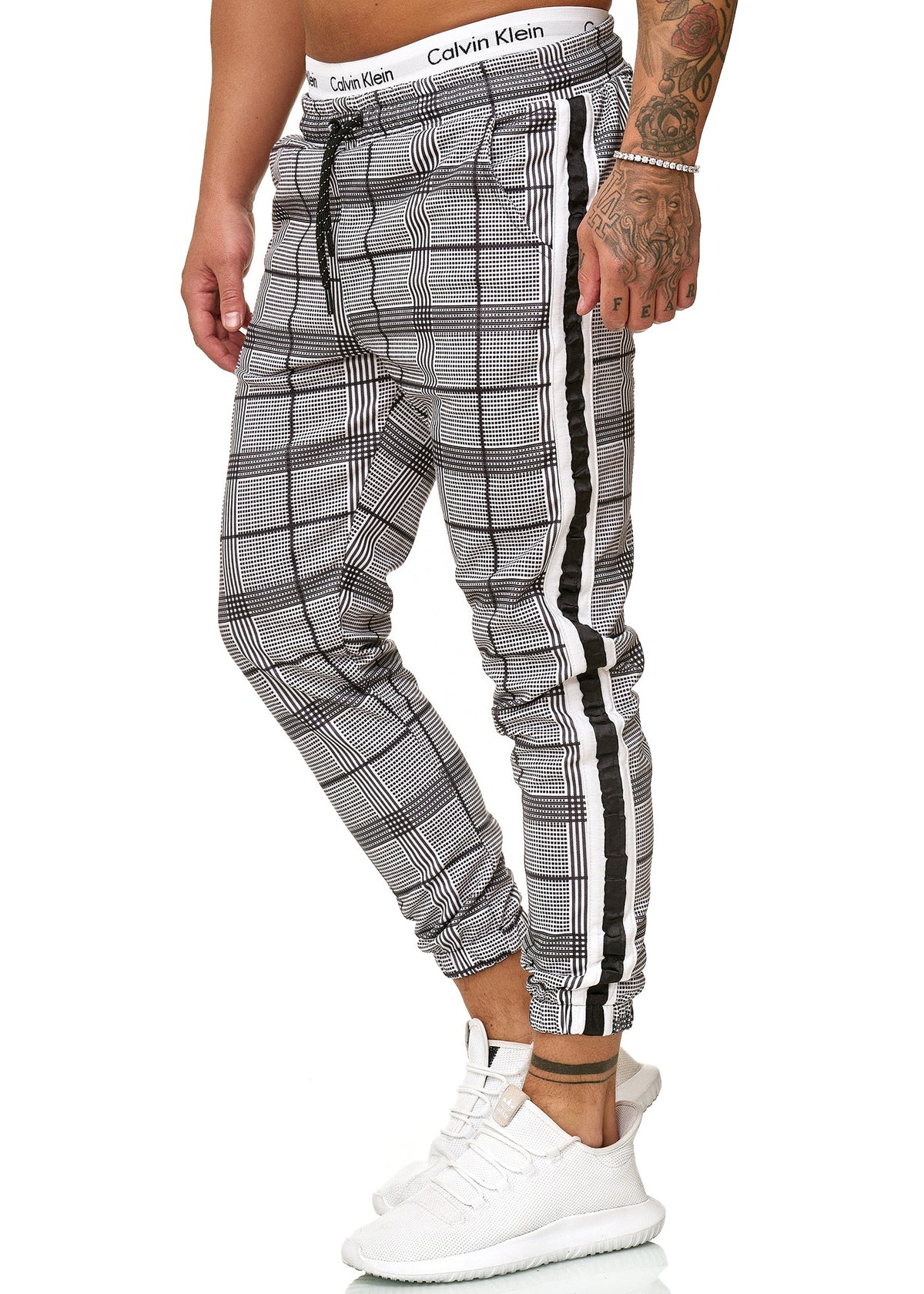 Kark II Plaid Sweatpants Joggers - Black White X0041 - FASH STOP