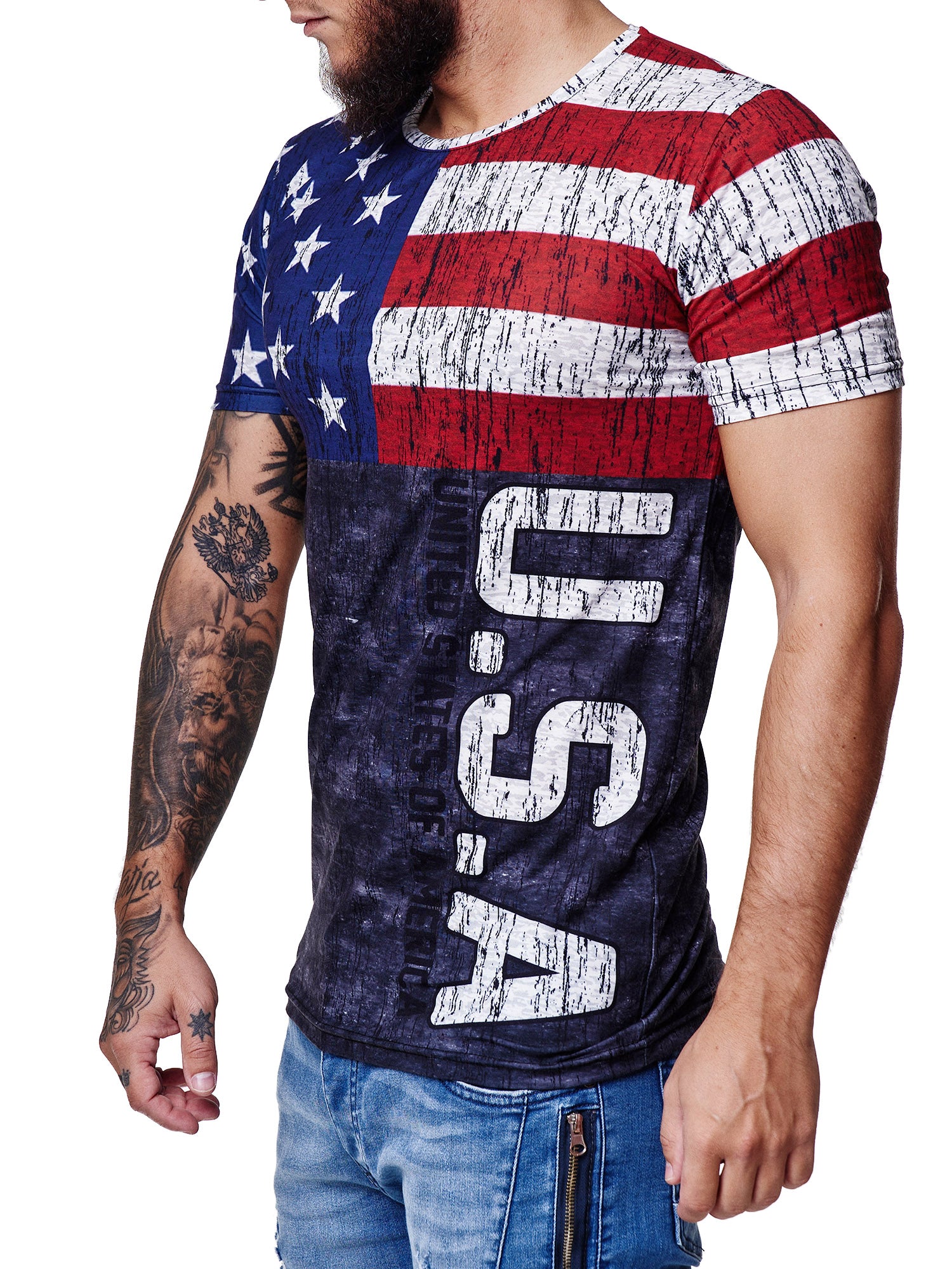 USA Flag Overt Print Graphic T-Shirt - Multicolor X0048 - FASH STOP