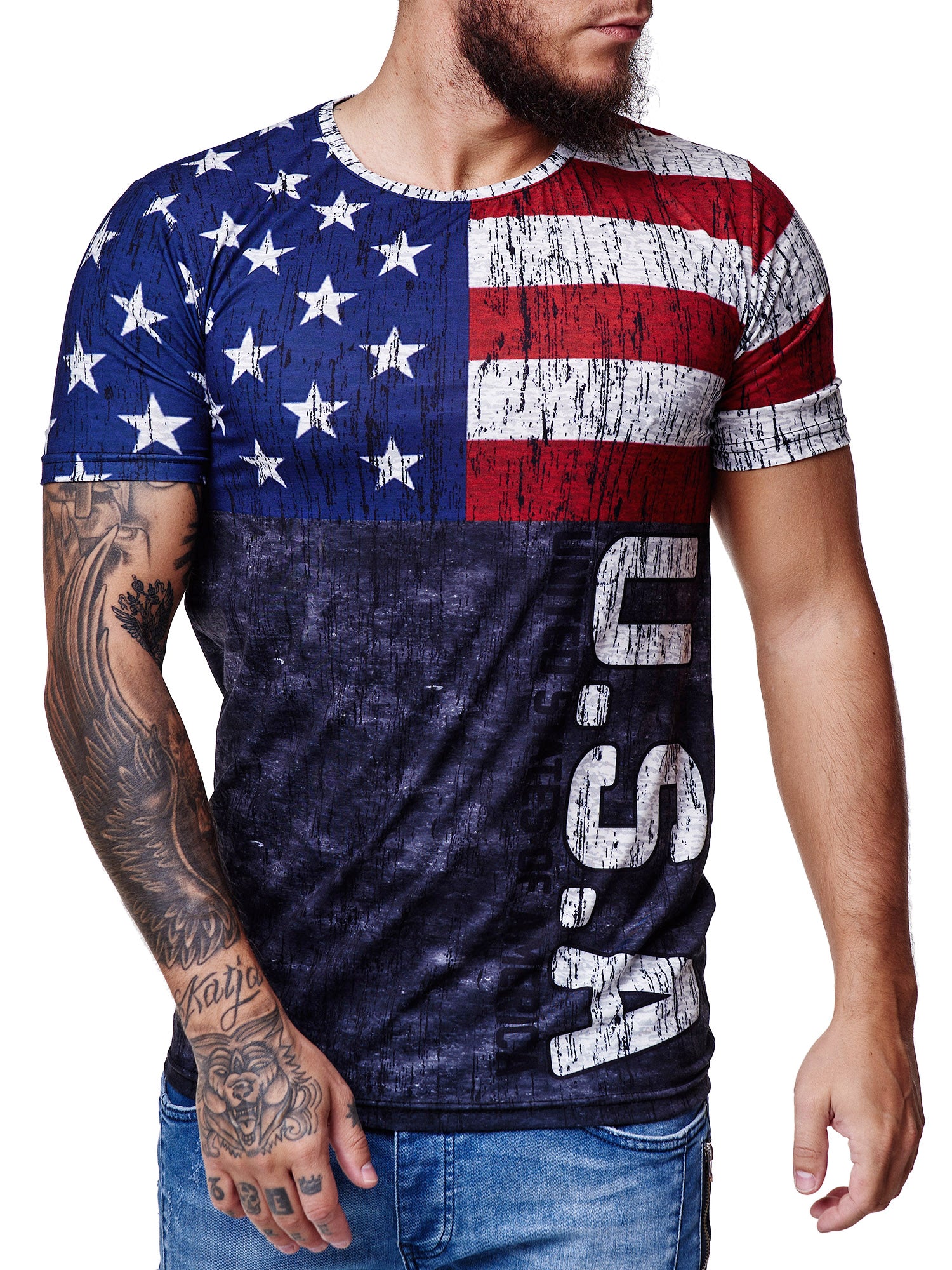 USA Flag Overt Print Graphic T-Shirt - Multicolor X0048 - FASH STOP