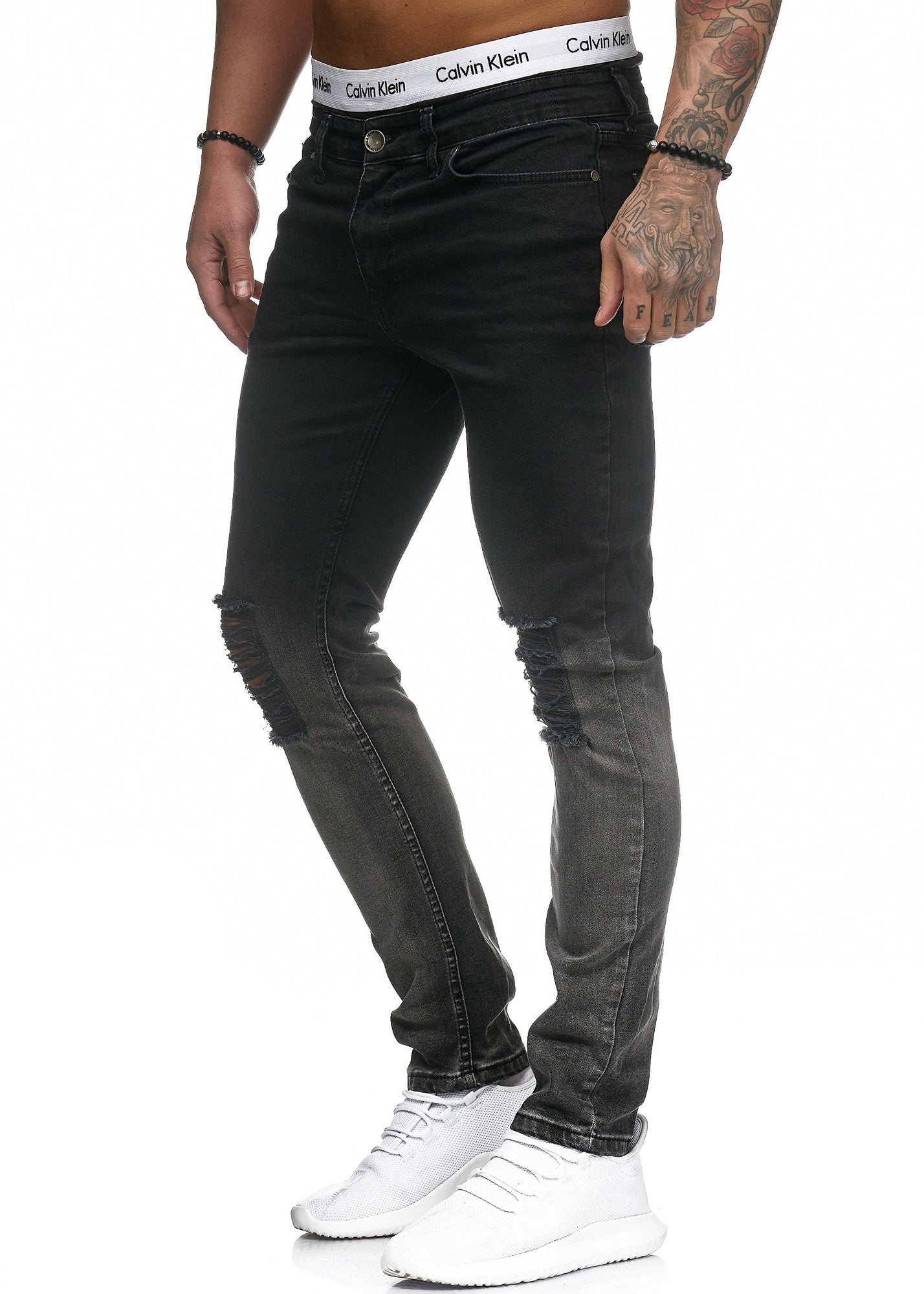 Scrapped Knees Fading Skinny Ripped Distressed Jeans - Black X3 - FASH STOP