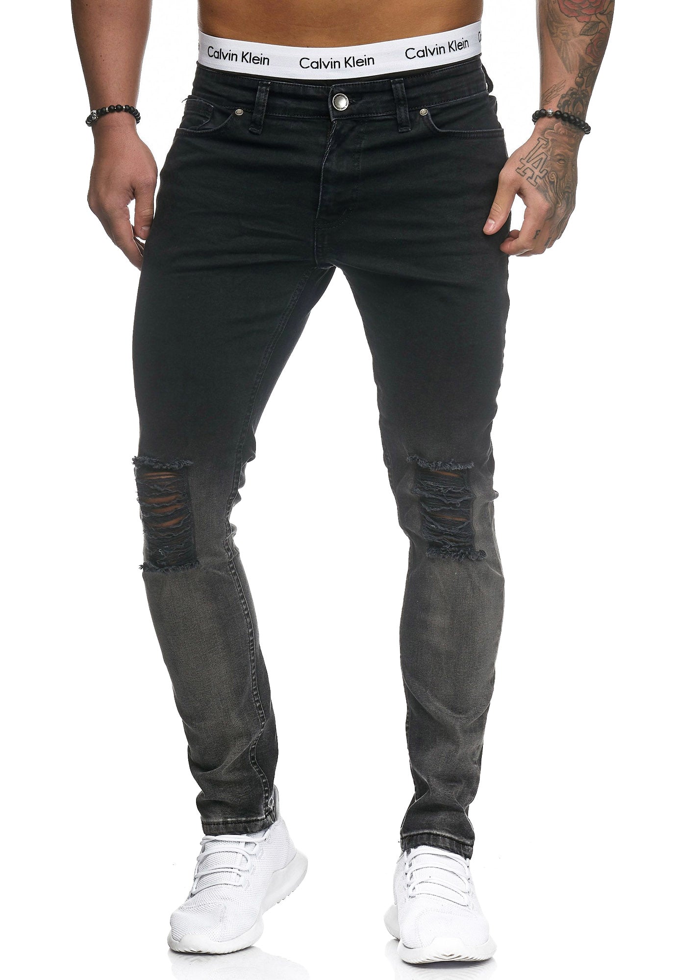 black faded distressed jeans